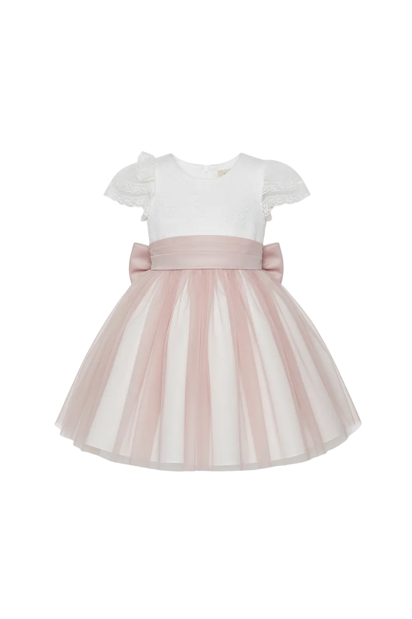 strapless open back dress Amaya Pink Tulle and Lace Dress