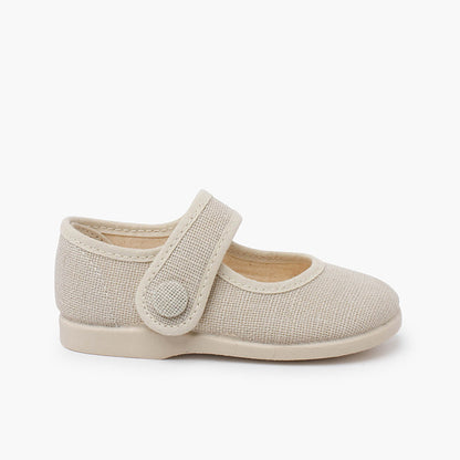 Sapatos de Menina em Linho com Botão - Cru | imagem 1