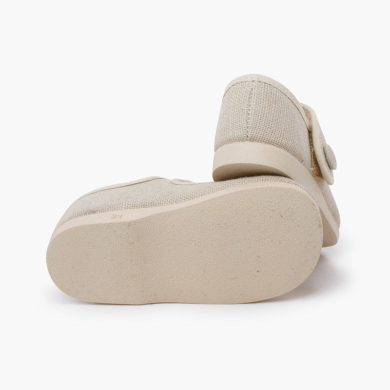 Sapatos de Menina em Linho com Botão - Cru | imagem 3