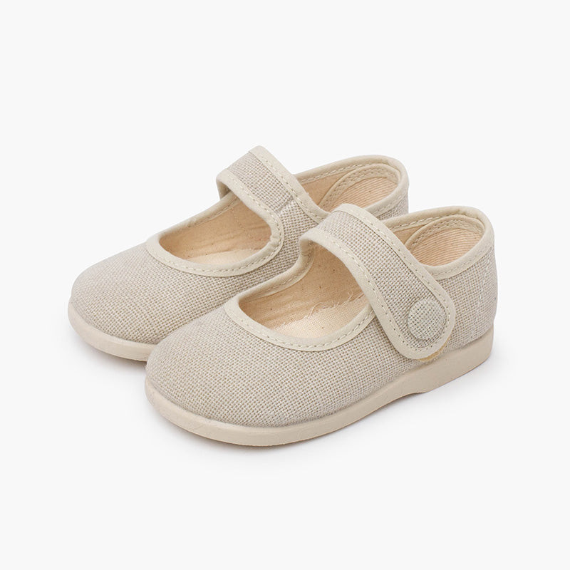 Sapatos de Menina em Linho com Botão - Cru | imagem 4
