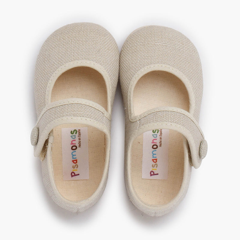 Sapatos de Menina em Linho com Botão - Cru | imagem 5