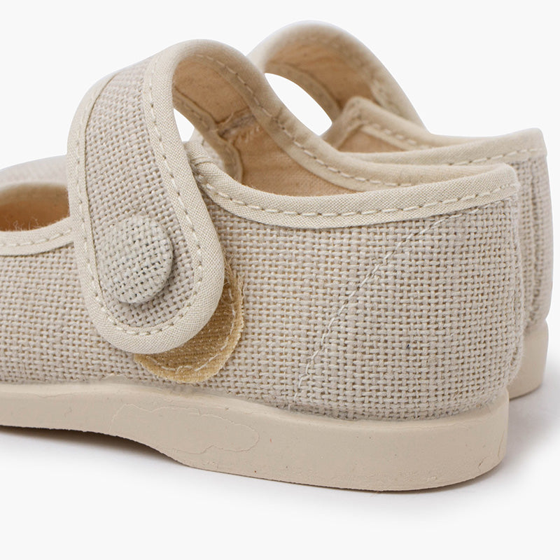 Sapatos de Menina em Linho com Botão - Cru | imagem 6