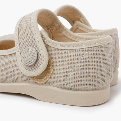 Sapatos de Menina em Linho com Botão - Cru | imagem 6