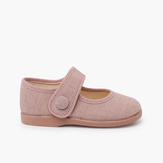 Sapatos de Menina em Linho com Botão - Rosa Pálido | imagem 1