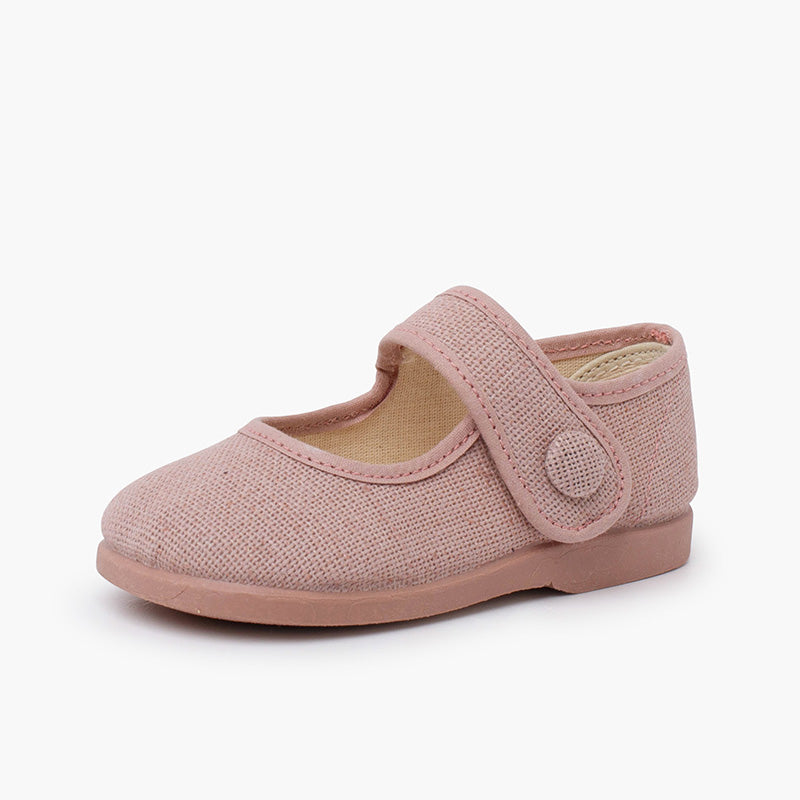 Sapatos de Menina em Linho com Botão - Rosa Pálido | imagem 2