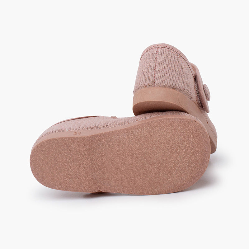 Sapatos de Menina em Linho com Botão - Rosa Pálido | imagem 3