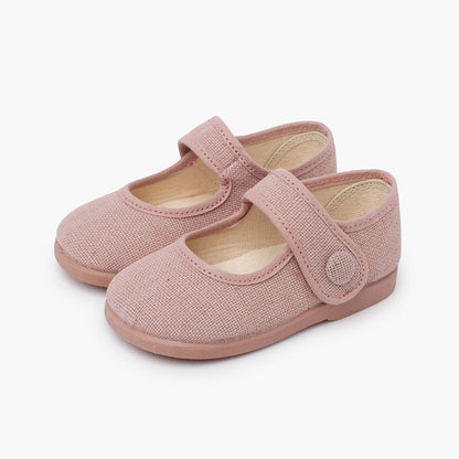 Sapatos de Menina em Linho com Botão - Rosa Pálido | imagem 4