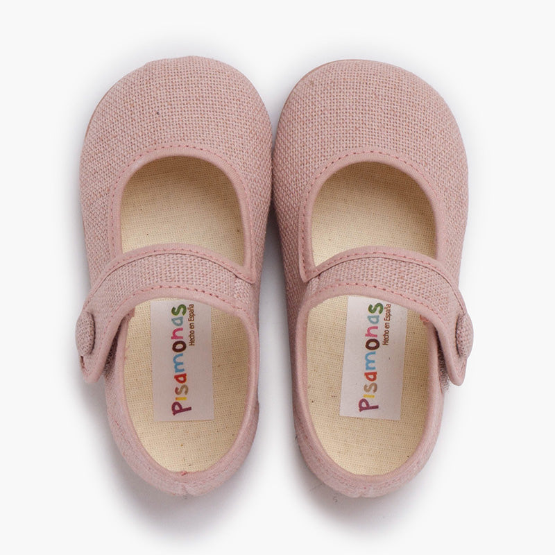 Sapatos de Menina em Linho com Botão - Rosa Pálido | imagem 5