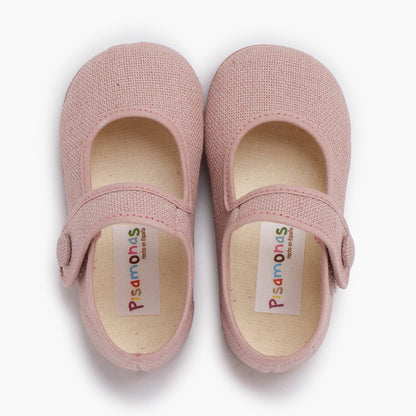 Sapatos de Menina em Linho com Botão - Rosa Pálido | imagem 5