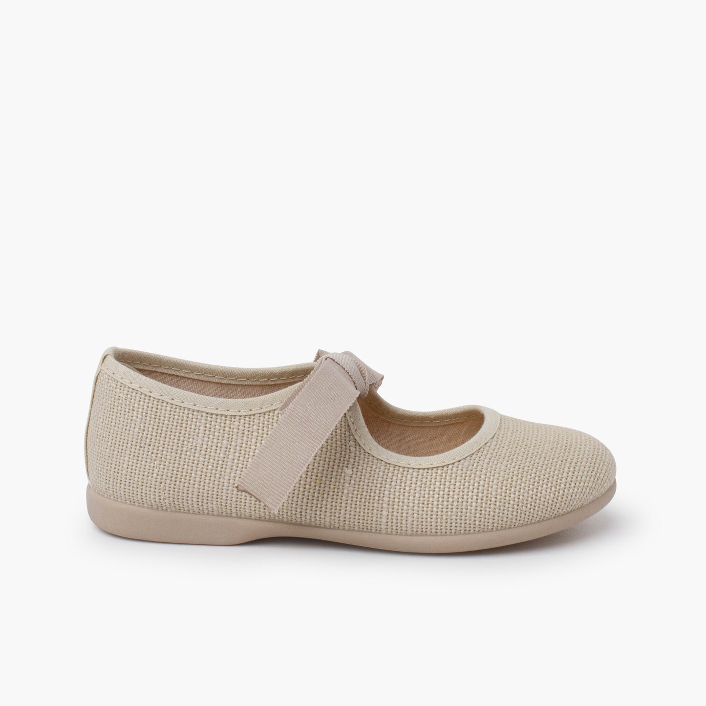 Sapatos de Menina em Linho com Laço de Gorgorão - Cru | imagem 1