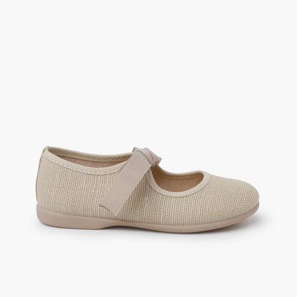 Sapatos de Menina em Linho com Laço de Gorgorão - Cru | imagem 1