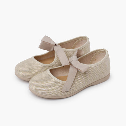 Sapatos de Menina em Linho com Laço de Gorgorão - Cru | imagem 4