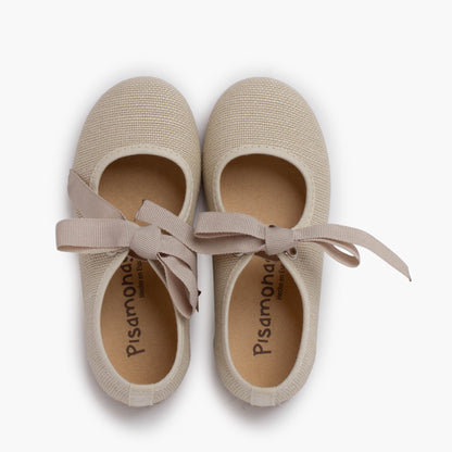 Sapatos de Menina em Linho com Laço de Gorgorão - Cru | imagem 5