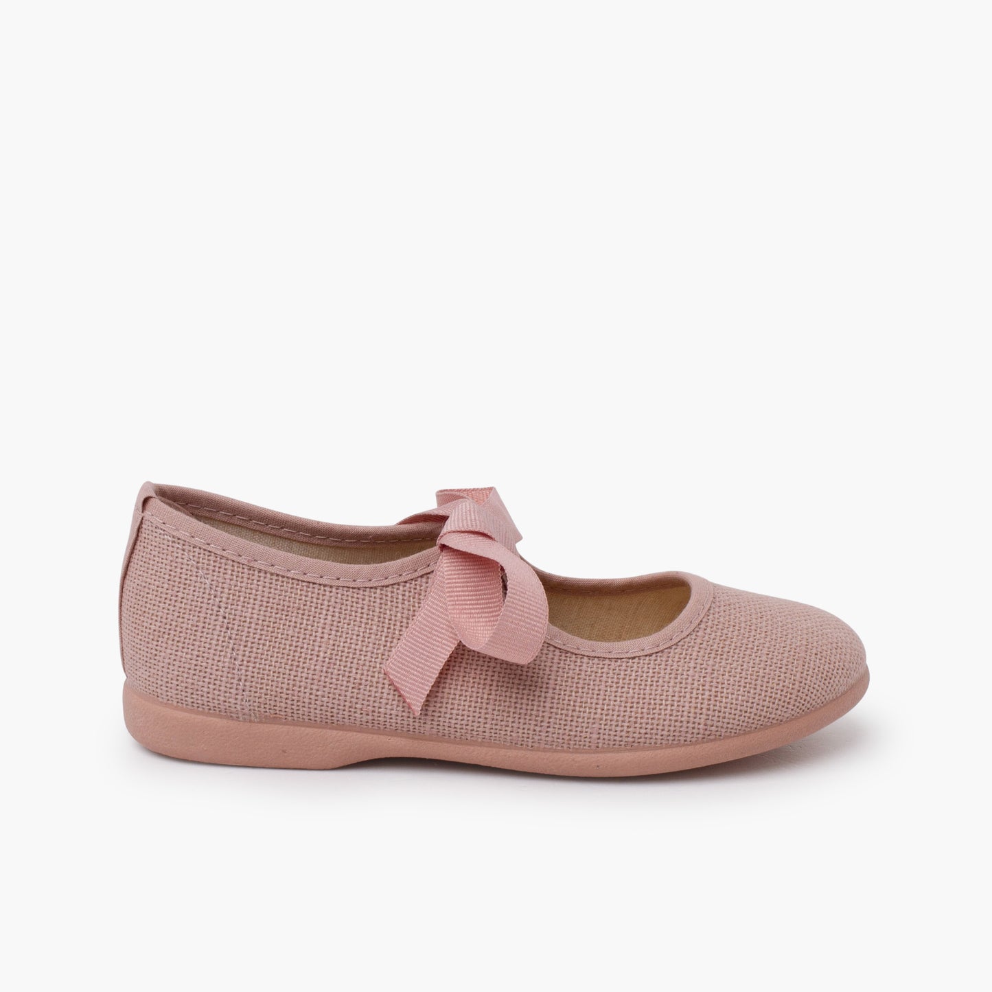 Sapatos de Menina em Linho com Laço de Gorgorão - Rosa Pálido | imagem 1