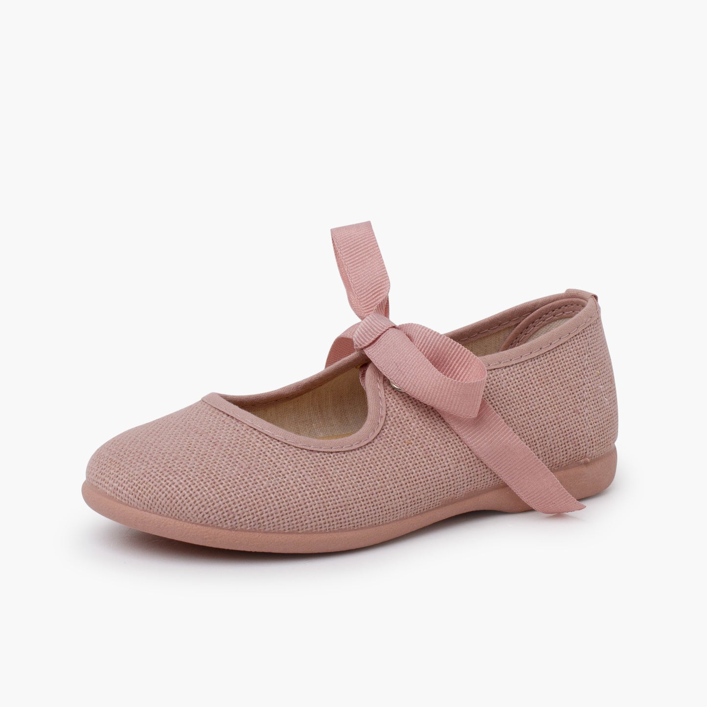 Sapatos de Menina em Linho com Laço de Gorgorão - Rosa Pálido | imagem 2