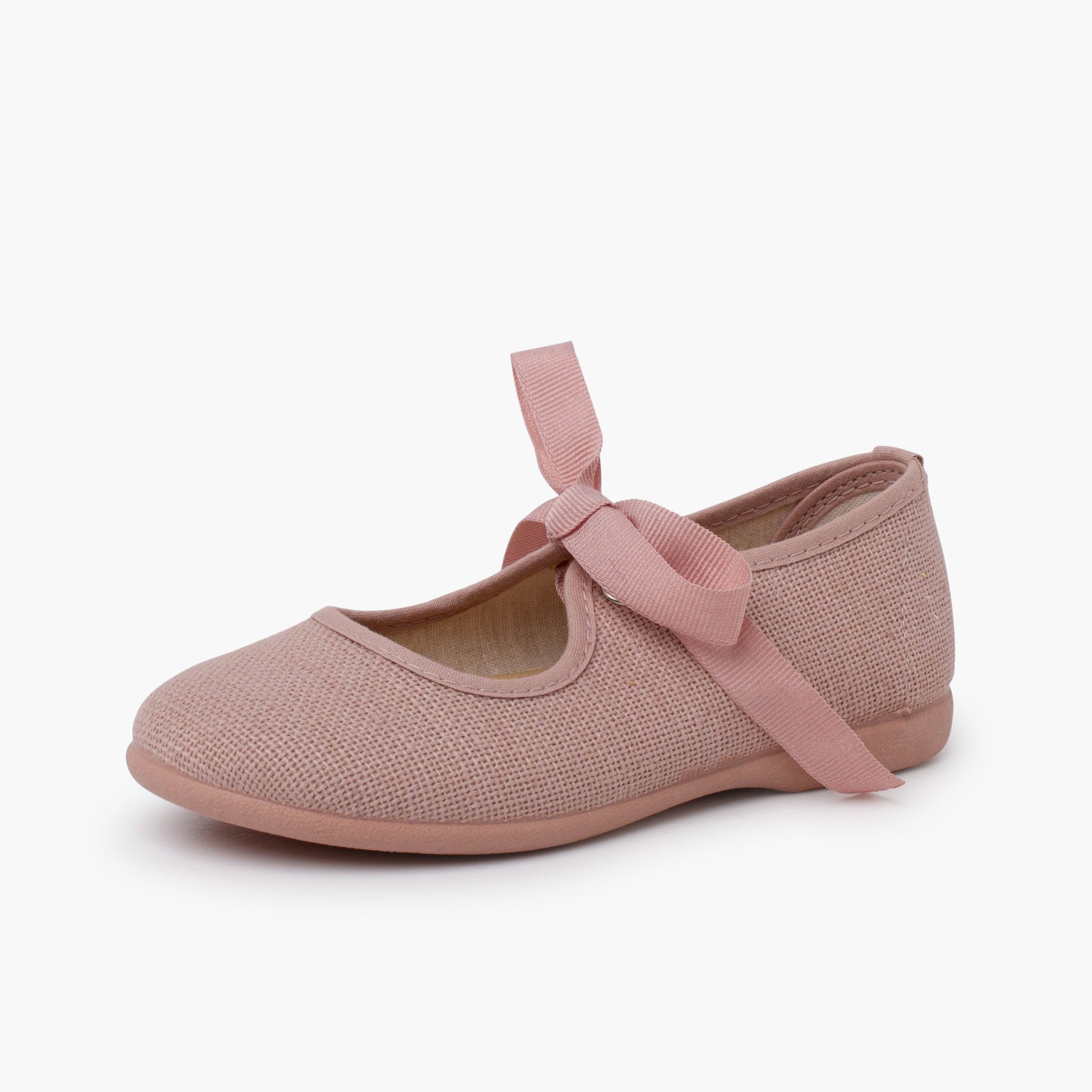 Sapatos de Menina em Linho com Laço de Gorgorão - Rosa Pálido | imagem 2