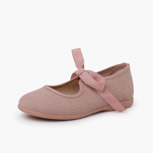 Sapatos de Menina em Linho com Laço de Gorgorão - Rosa Pálido | imagem 2