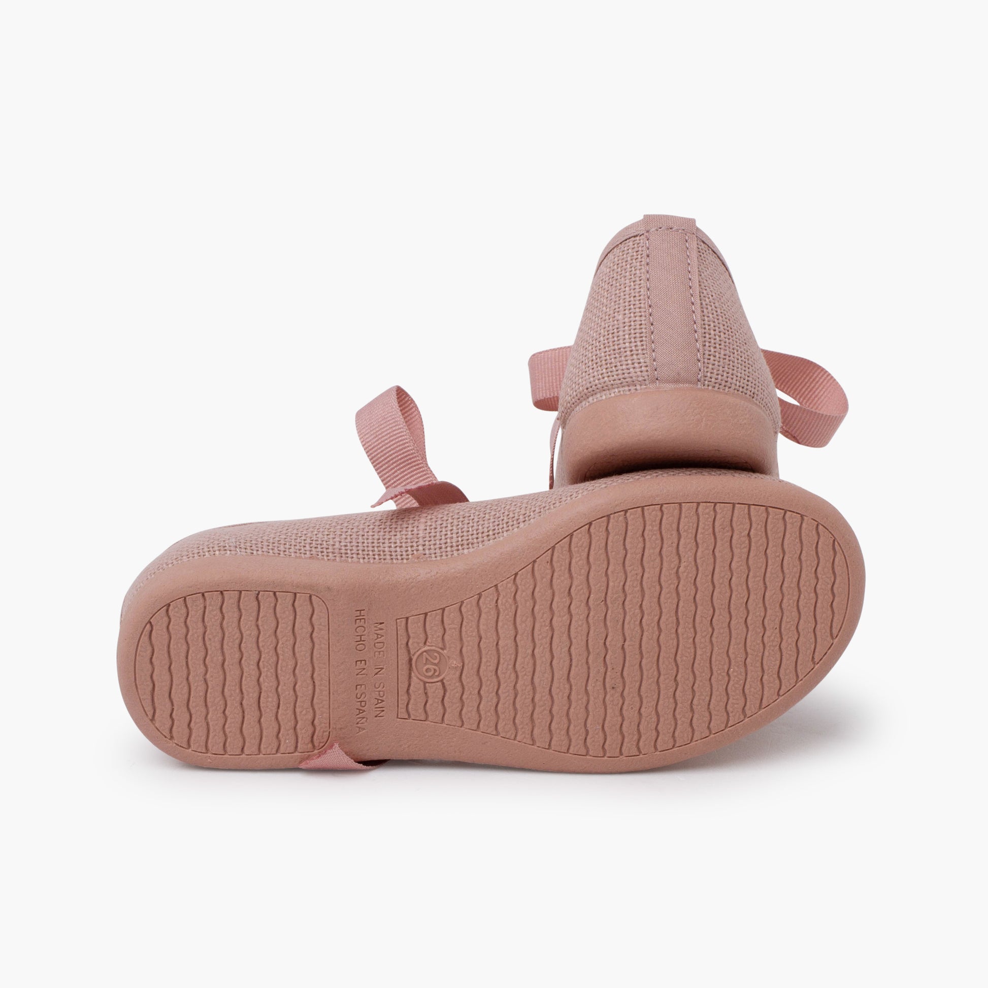 Sapatos de Menina em Linho com Laço de Gorgorão - Rosa Pálido | imagem 3