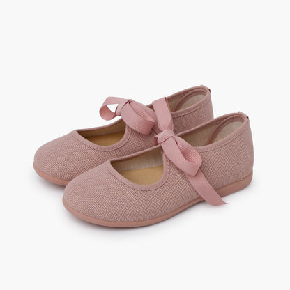 Sapatos de Menina em Linho com Laço de Gorgorão - Rosa Pálido | imagem 4