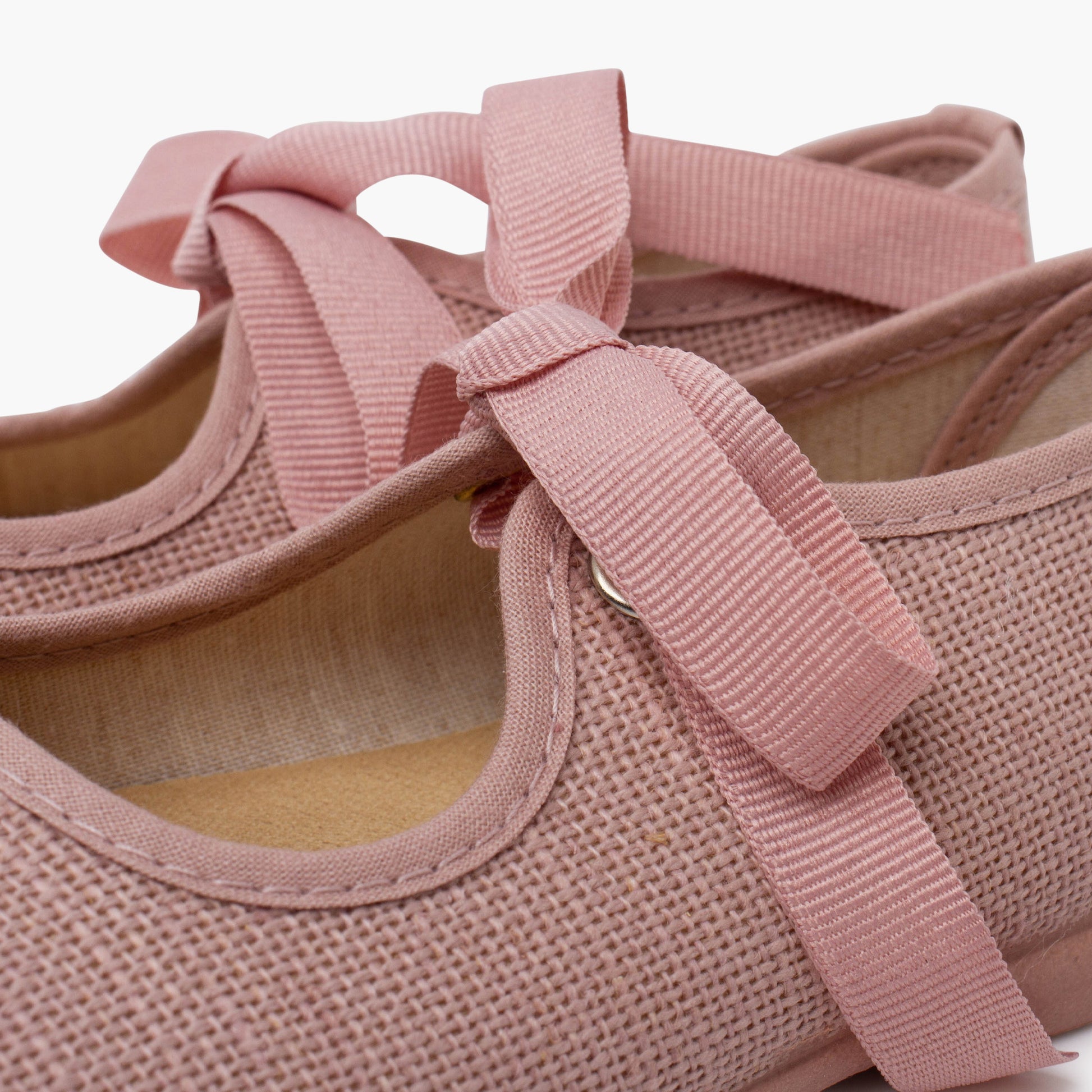 Sapatos de Menina em Linho com Laço de Gorgorão - Rosa Pálido | imagem 6