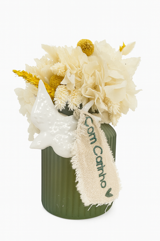 Vase with Flowers, Swallow and Message | 27cm