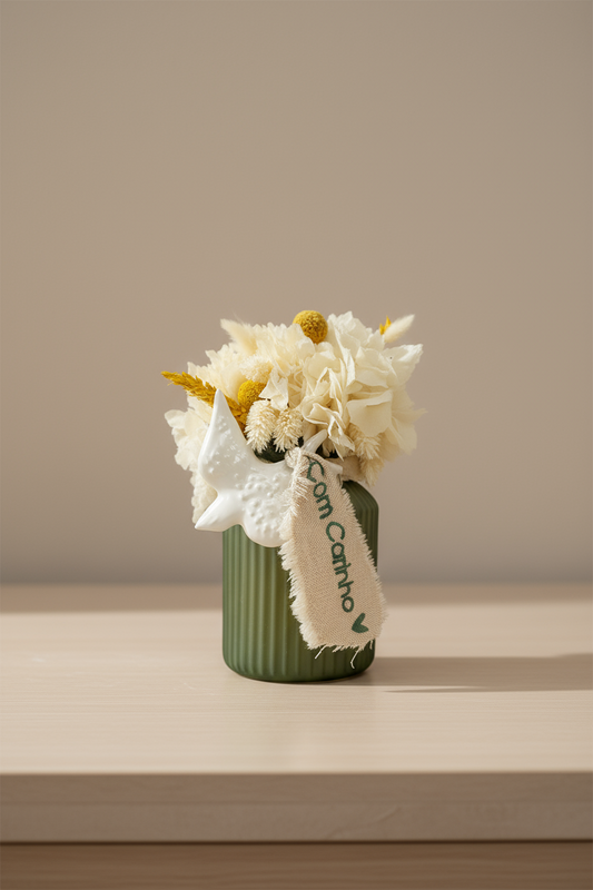 Vase with Flowers, Swallow and Message | 27cm