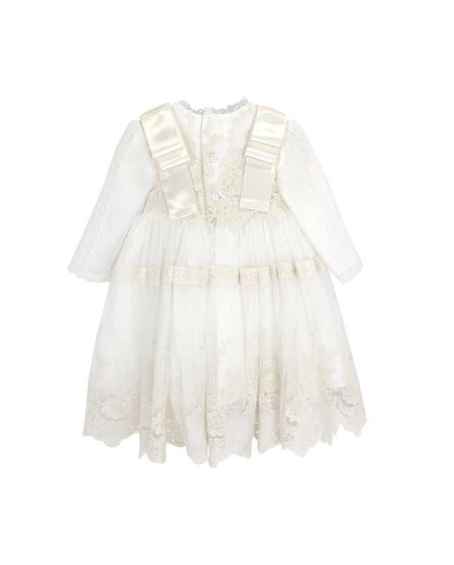 Costas do vestido bebé Amaya de manga comprida em tule