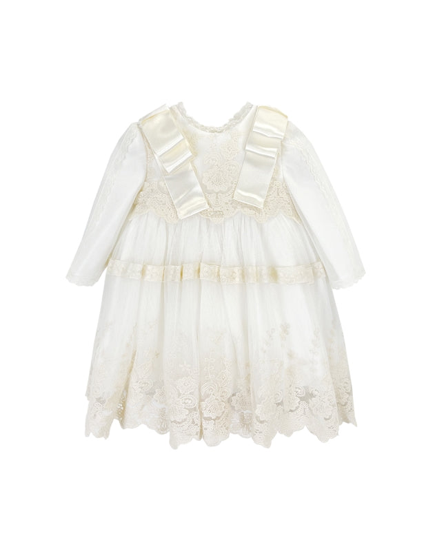 Vestido bebé Amaya de manga comprida em tule vista frontal