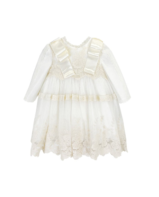Vestido bebé Amaya de manga comprida em tule vista frontal