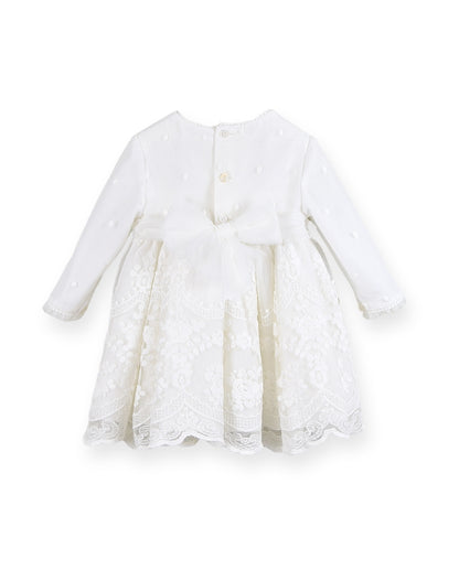 Vestido De Bebé Em tule Bordado e faixa