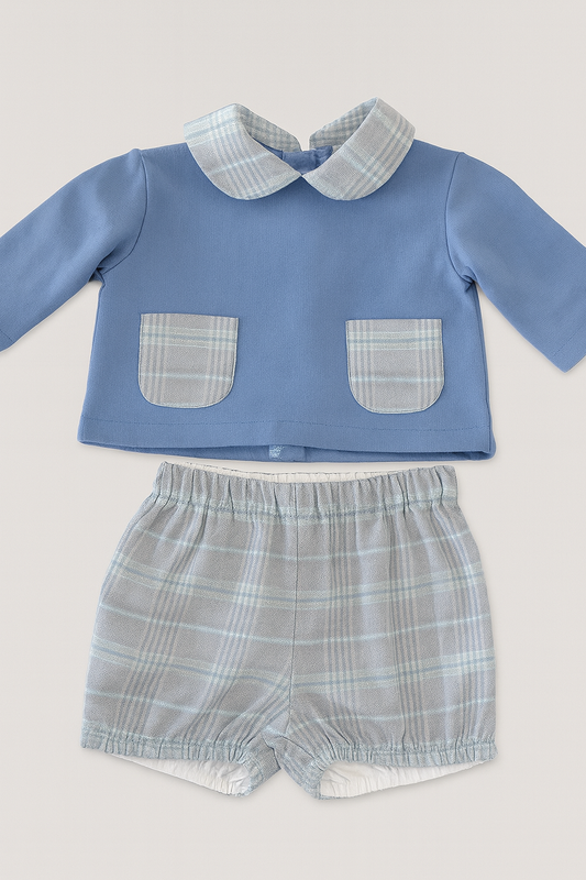 Conjunto Azul com Padrão Xadrez