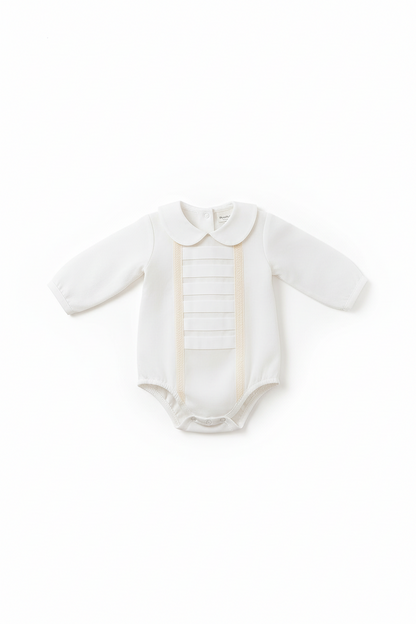 Camisa/Body com renda bege e pregas