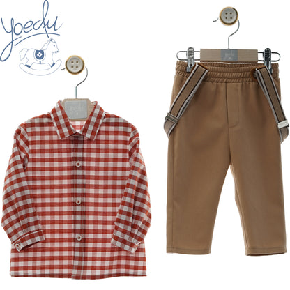 Conjunto bebe vermelho com suspensórios