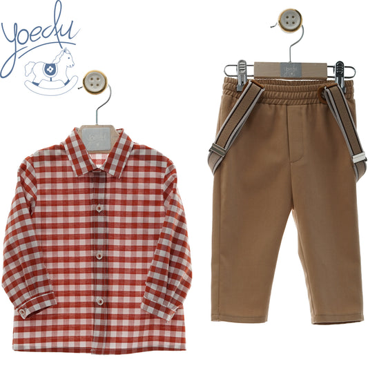 Conjunto bebe vermelho com suspensórios