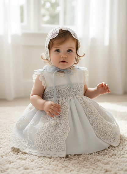 Vestido Bege/Verde c/Tapa-Fraldas e Touca