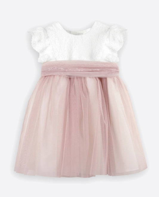 Amaya dress with lace sash in pink
