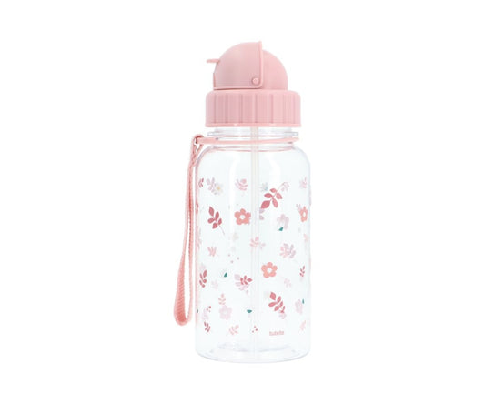 Bouteille en plastique à feuilles roses