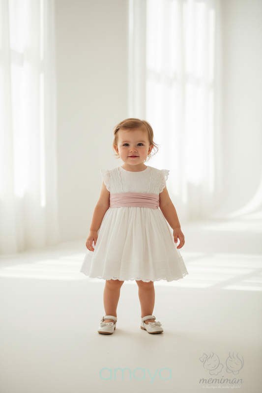 Vestido Bebé em Bambula Rosa - Amaya