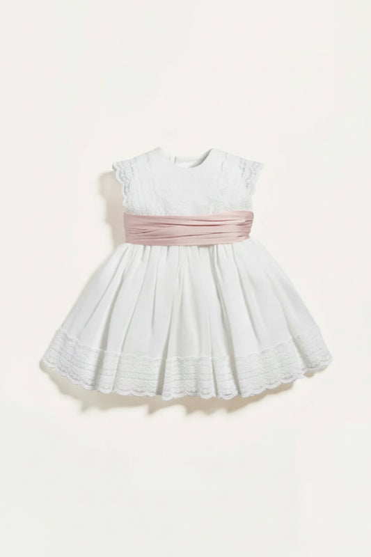 Vestido bebé Amaya em bambula cru e rosa