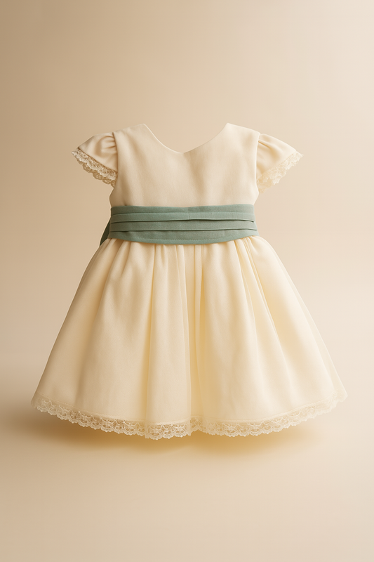 HG dress in beige linen with tulle