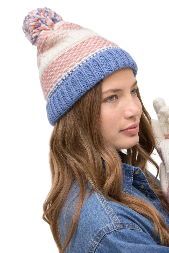 Conjunto de Gorro e Luvas Rosa Cru Azul