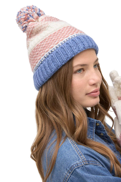 Conjunto de Gorro e Luvas Rosa Cru Azul