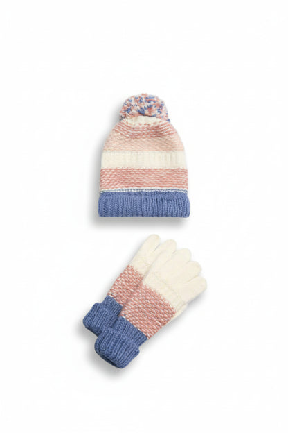 Conjunto de Gorro e Luvas Rosa Cru Azul