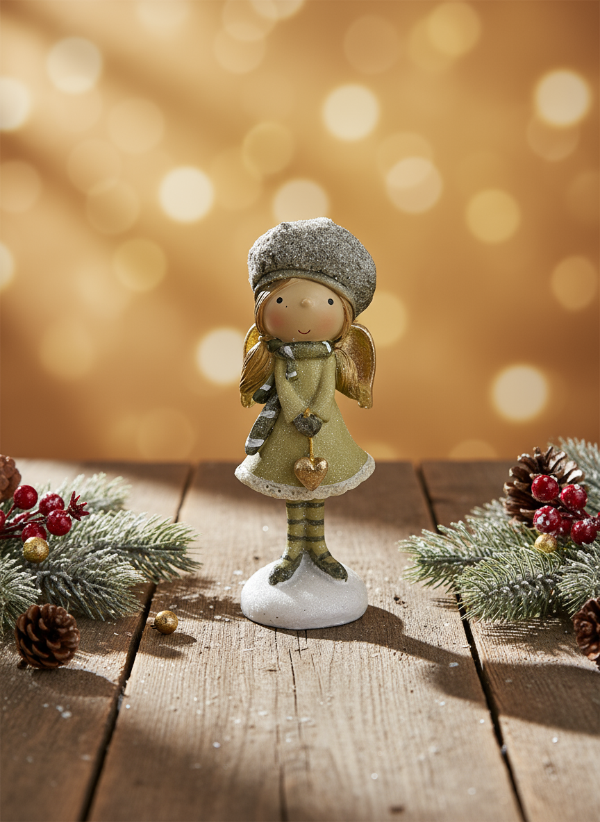 Anjo Menina em Poliresina c/ Coração