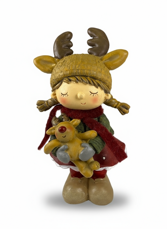 Polyresin Girl w/Reindeer | 18cm