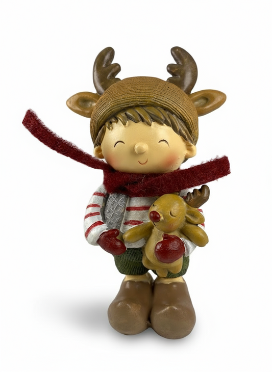 Polyresin Boy with Reindeer | 17cm