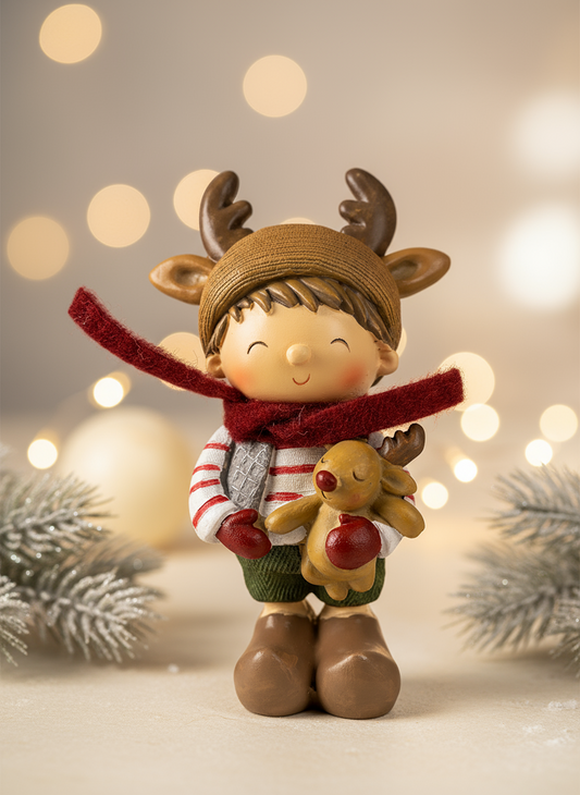 Polyresin Boy with Reindeer | 17cm
