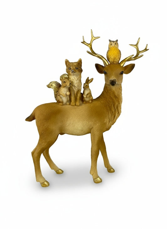 Polyresin Reindeer w/Animals | 26x16cm
