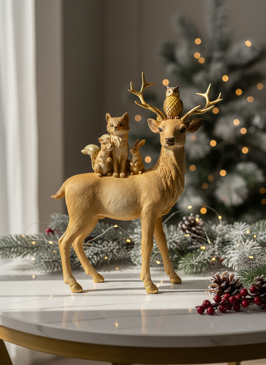 Polyresin Reindeer w/Animals | 26x16cm