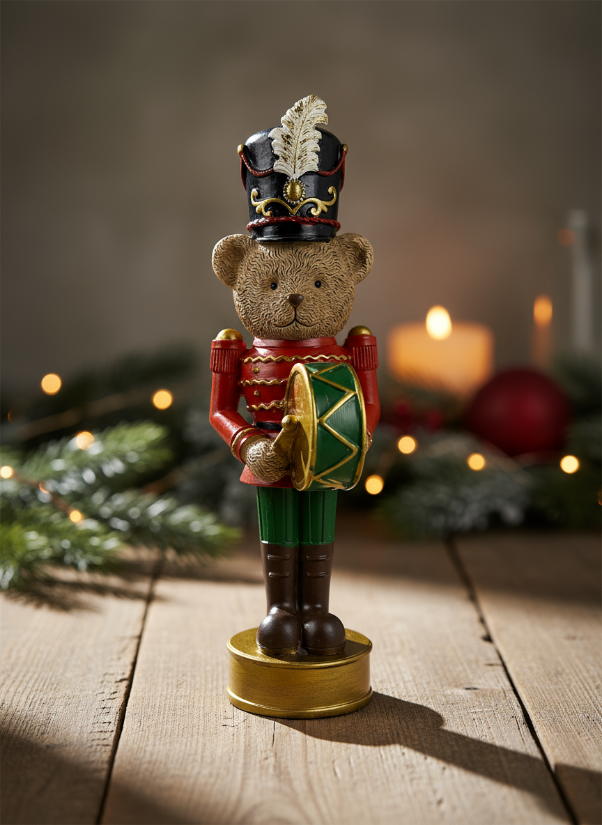Bear in Polyresin w/Drum | 24cm